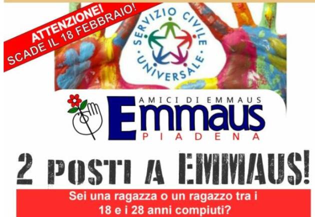 DUE POSTI DI SERVIZIO CIVILE A EMMAUS