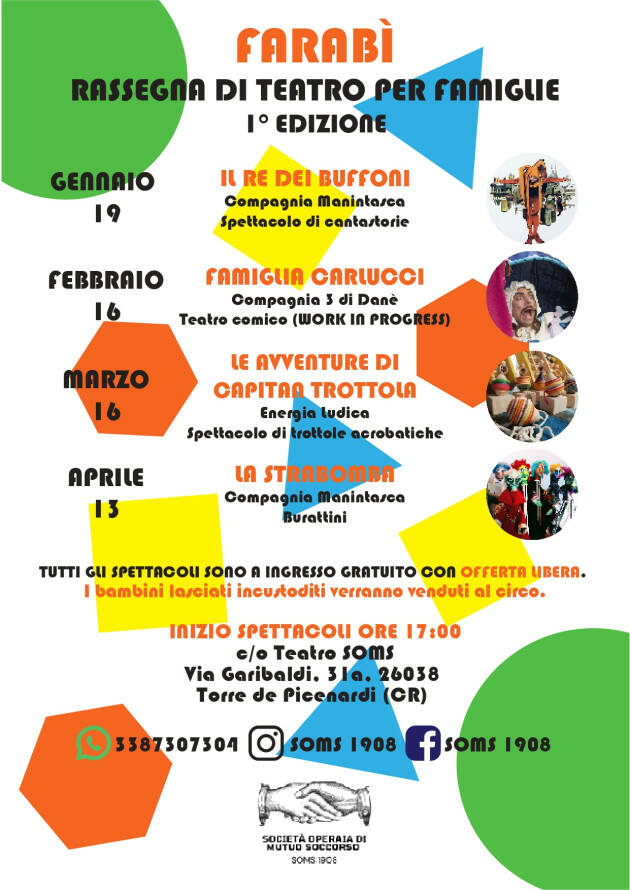 FARABI’ Piccola Rassegna di teatro al SOMS di Torre de Picenardi del 16 febbraio