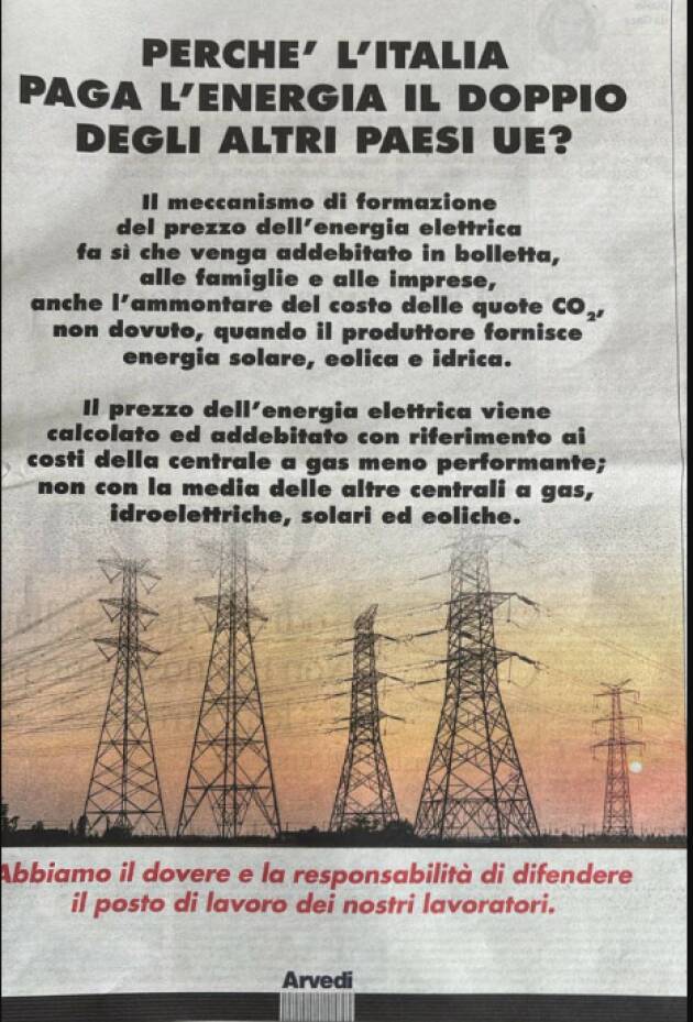 Manifesto Arvedi sui costi energia elettrica Si vuole il nucleare?  Mario Agostinelli