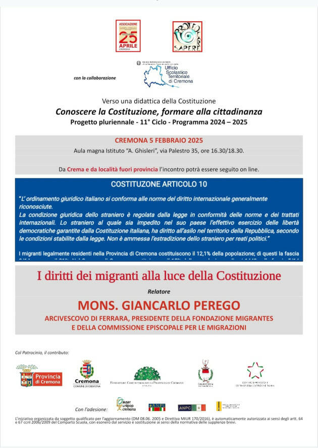 Ass.25 Aprile mons. Giancarlo Perego a Cremona