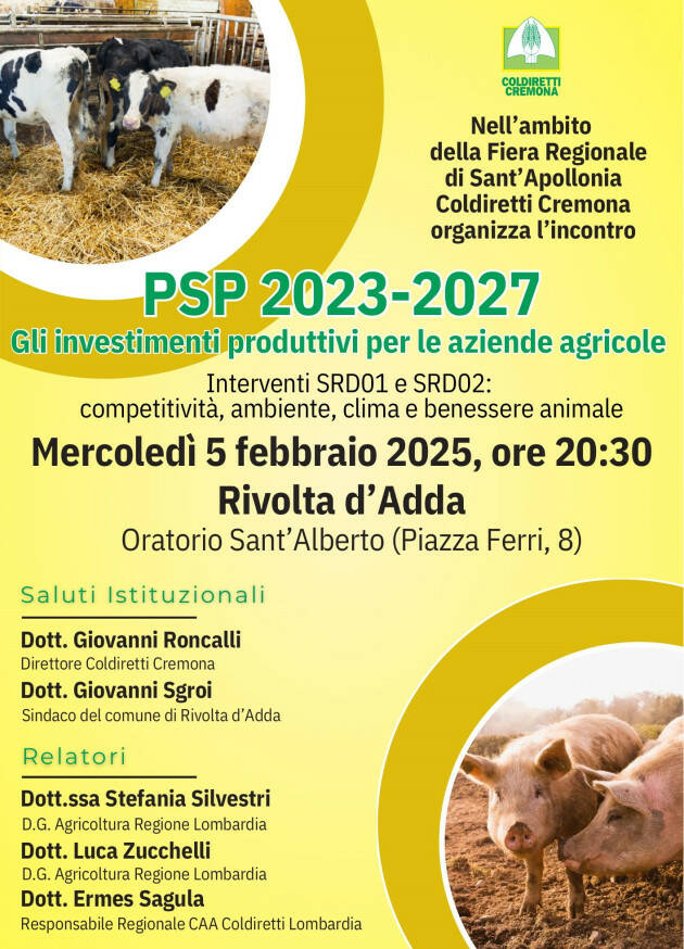 Coldiretti Cremona: Piano strategico nazionale PAC,  convegno a Rivolta d’Adda