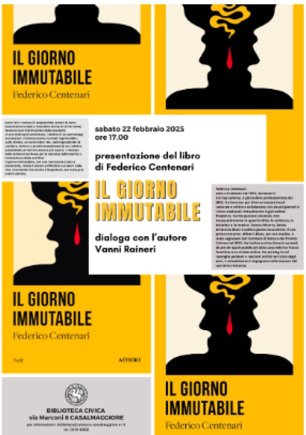Casalmaggiore  presentazione del romanzo 'Il giorno immutabile 'di Federico Centenari,