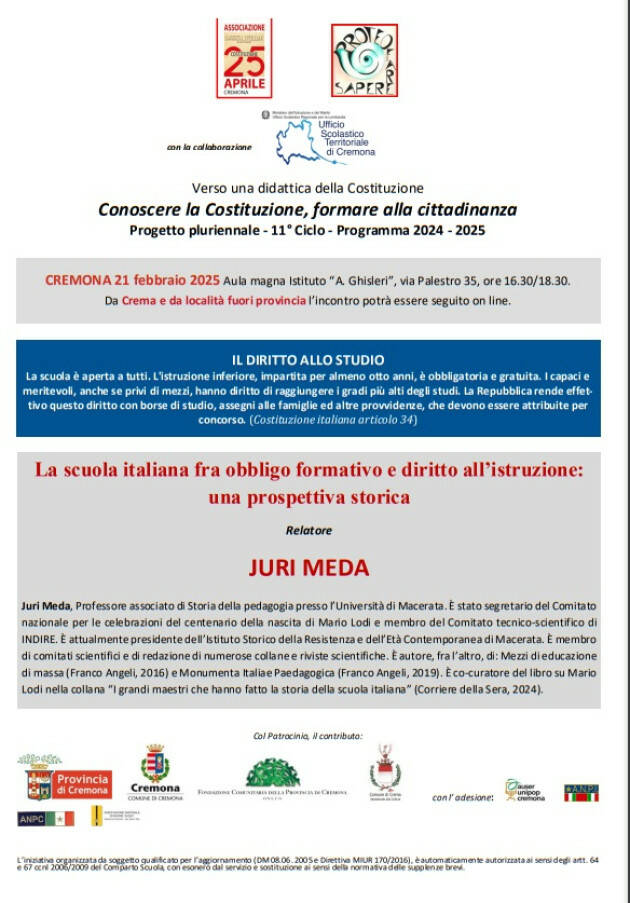 Ass.25 aprile Incontro con Juri Meda La scuola italiana fra obbligo formativo e diritto all’istruzione