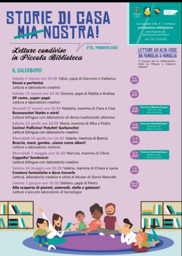 (CR) Alla Piccola Biblioteca tornano le letture condivise evento  7 giugno