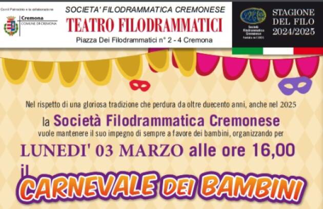 (CR) CARNEVALE DEI BAMBINI presso il Teatro Filodrammatici