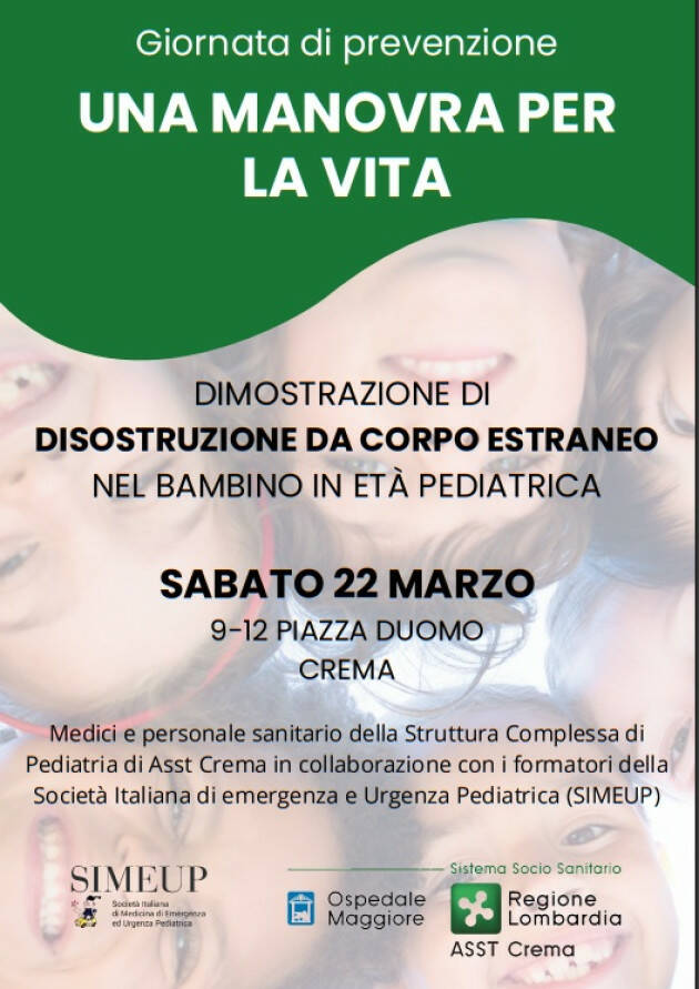 Asst Crema, pediatri in piazza per la dimostrazione  di disostruzione delle vie aeree