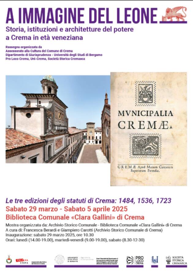 ‘A immagine del Leone: Mostra Le tre edizioni degli Statuti di Crema: 1484, 1536, 1723