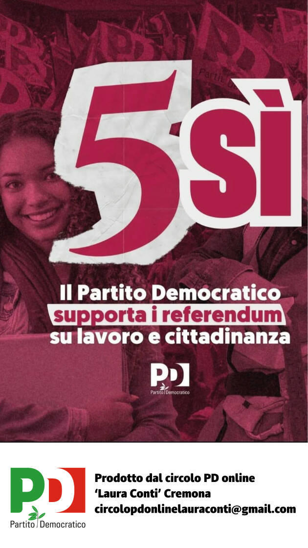 1 Maggio, Mahmoud (PD): 5 Sì ai referendum 