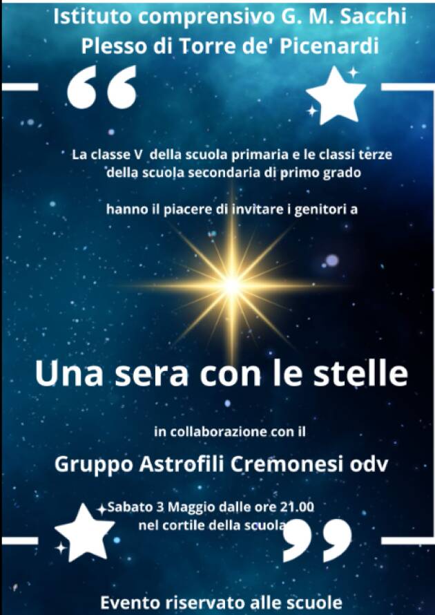 Torre de’ Picenardi – Scuola e Gruppo Astrofili Cremonesi per una serata sotto le stelle