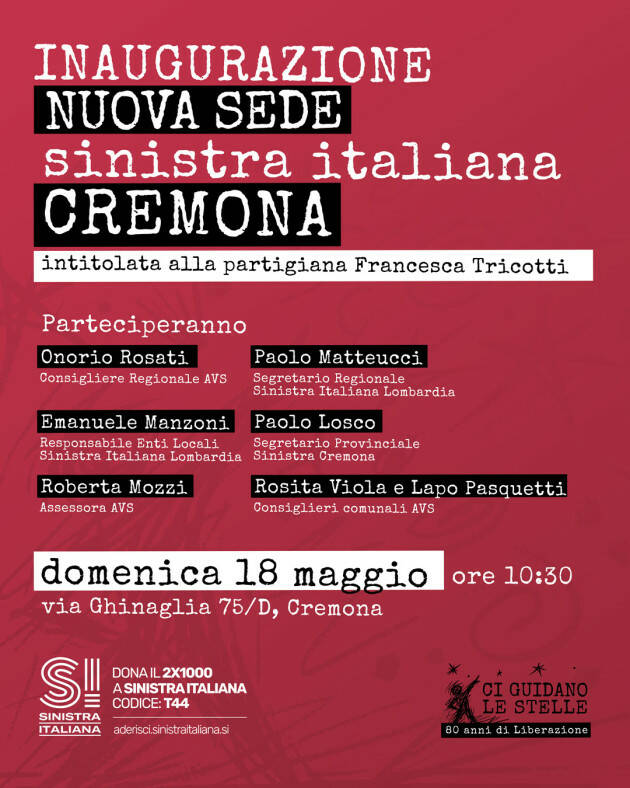 Sinistra Italiana Cremona inaugura la nuova sede dedicata a Francesca Tricotti
