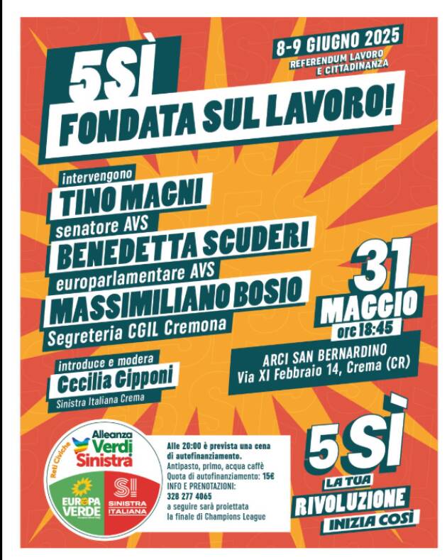 Crema Referendum c/o ARCI San Bernardino con Tino Magni e Benedetta Scuderi (AVS)