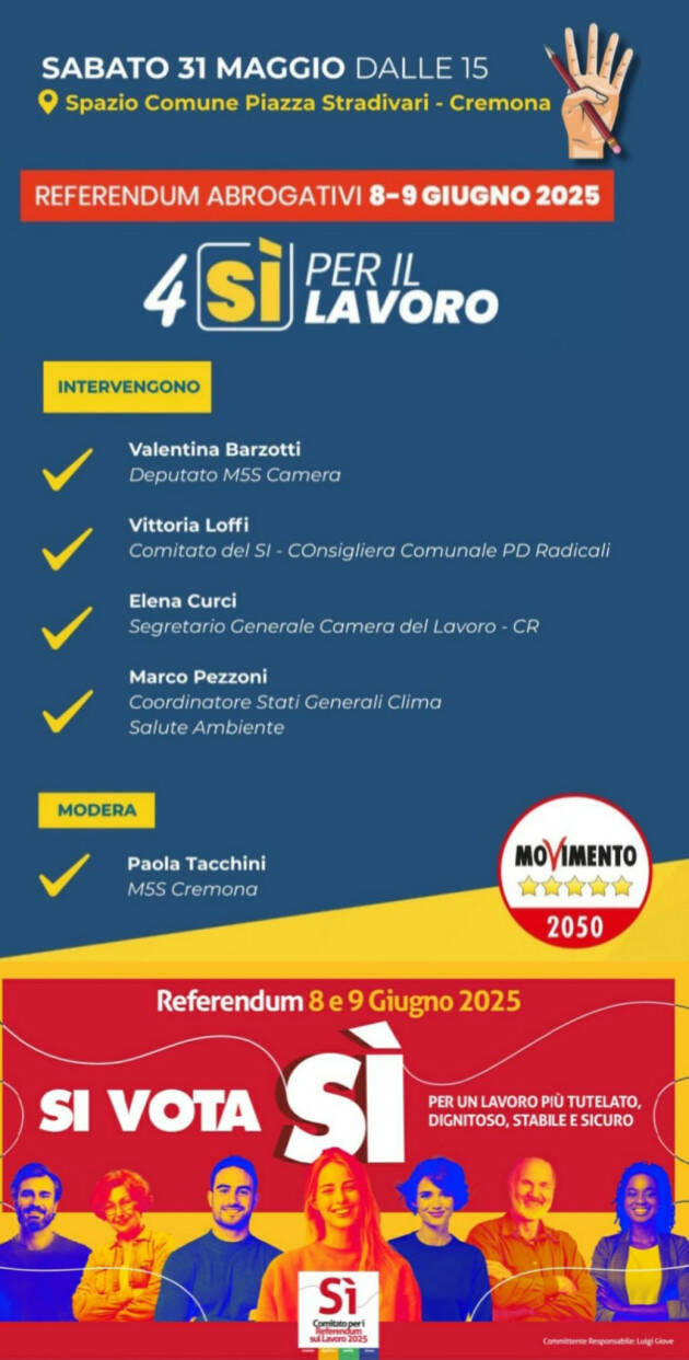 M5S Cremona Incontro sui 5 Referendum per votare 5 SI