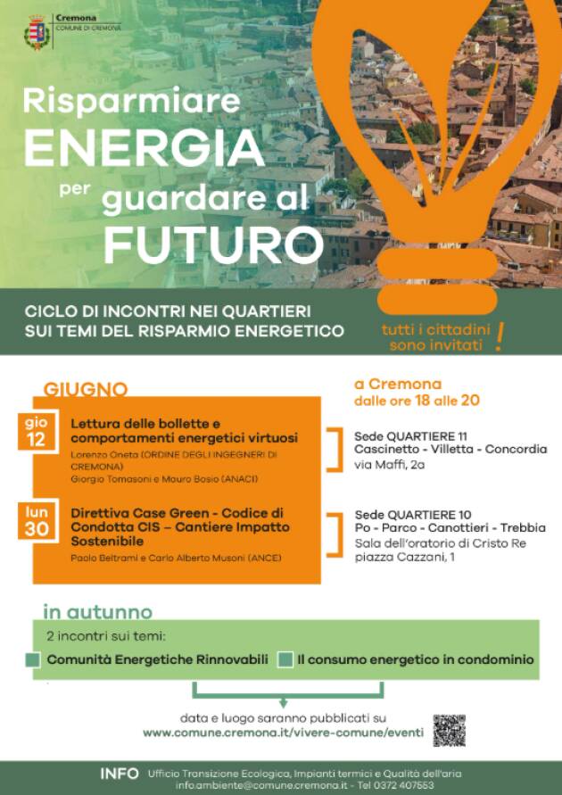 (CR) Iniziativa 'Risparmiare energia per guardare al futuro' del 30 giugno