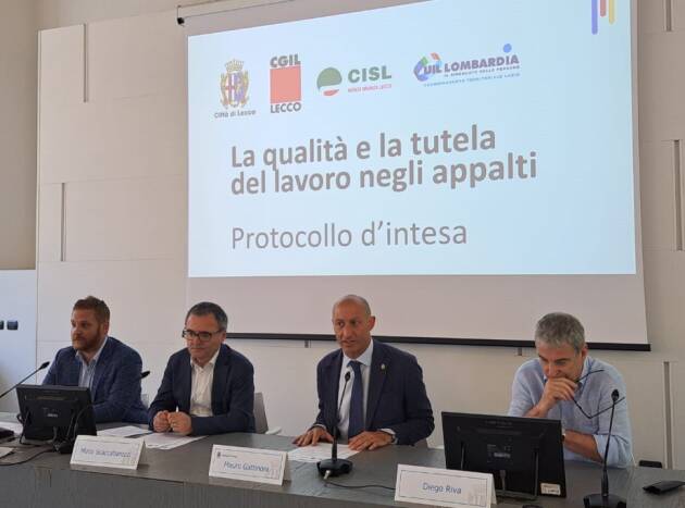 Lecco Comune e Cgil, Cisl e Uil firmano protocollo per tutela negli appalti dei lavoratori