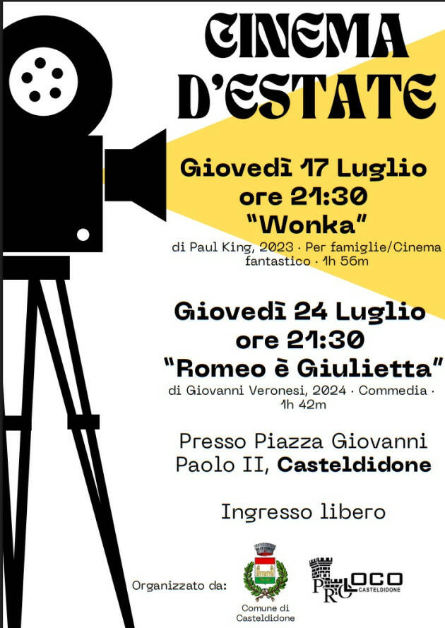 Casteldidone: Cinema d’Estate il 17 e 24 luglio