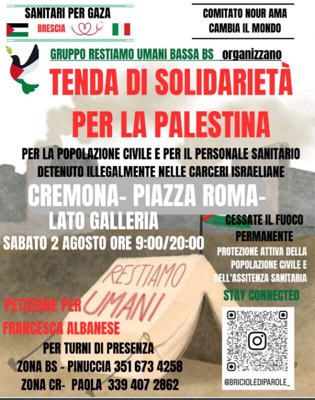 A Cremona 'Una Tenda di Solidarietà per Gaza'