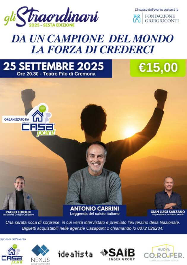 (CR) Gli Straordinari, premio ad Antonio Cabrini nella serata benefica di Casapoint