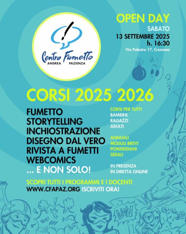 (CR) CORSI DI FUMETTO – OPEN DAY SABATO 13 SETTEMBRE DALLE 16:30
