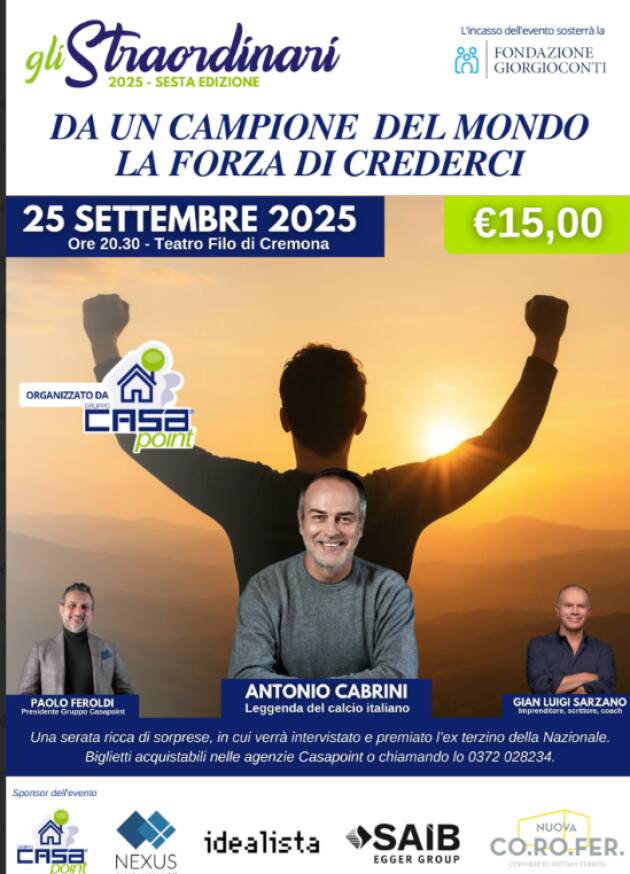 Antonio Cabrini, leggenda del calcio italiano, per una serata di beneficenza a Cremona