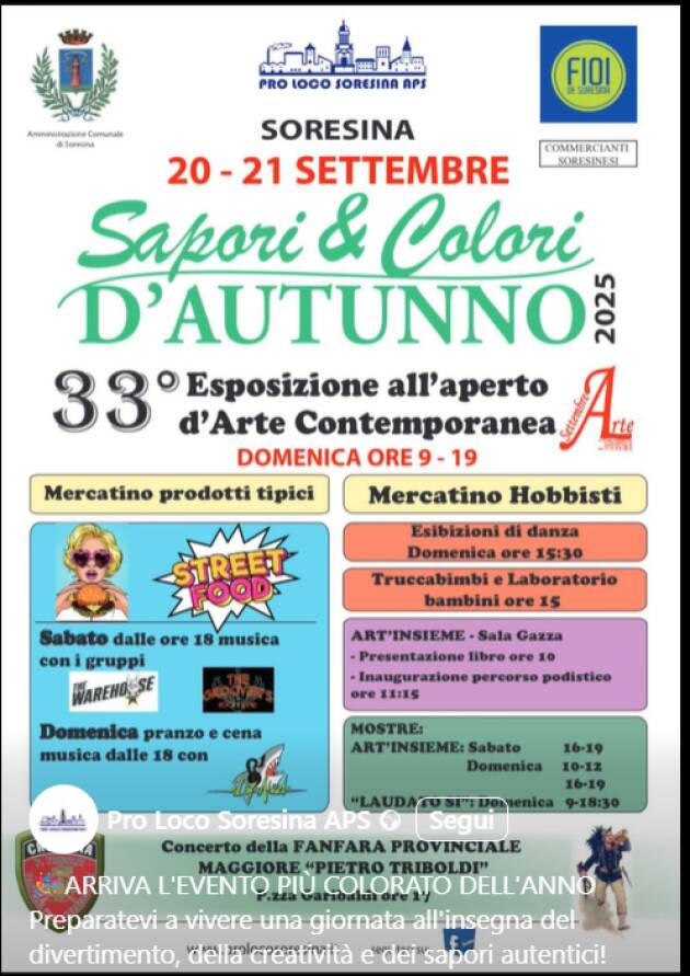 Ritorna la rinomata fiera 'Sapori e Colori d’Autunno' a Soresina nel centro cittadino-