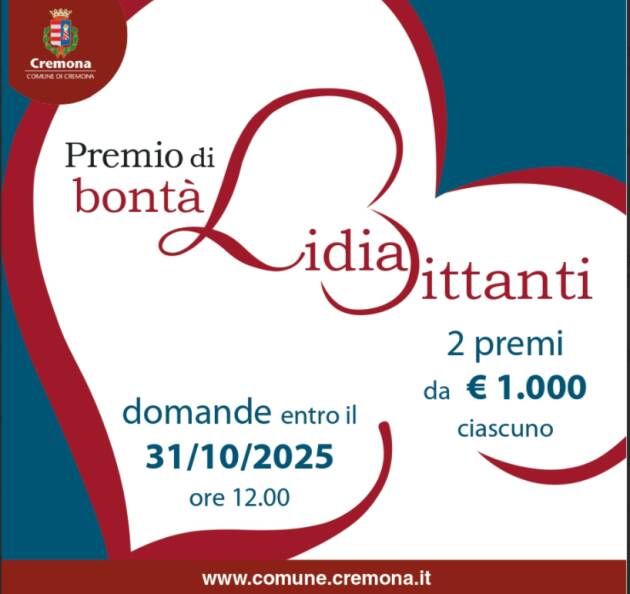 (CR) Premio di bontà intitolato a Lidia Bittanti, entro il 31 ottobre le segnalazioni