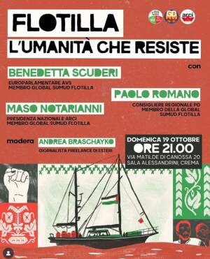 Anche a Crema incontro sulla Flotilla l'umanità che resite con  Paolo Romano