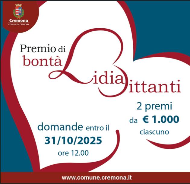 (CR) Premio di bontà intitolato a Lidia Bittanti, entro il 31 ottobre le segnalazioni