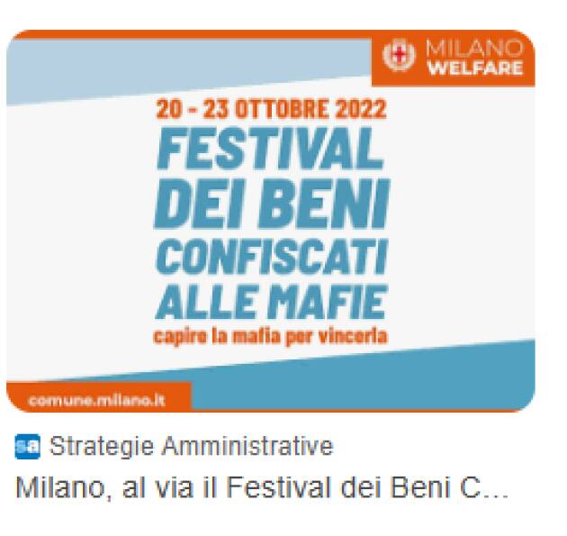 (MI) WELFARE. DAL 27 OTTOBRE TORNA IL FESTIVAL DEI BENI CONFISCATI