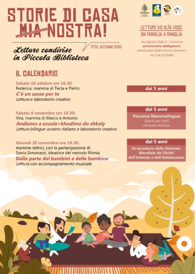 (CR) Ripartito il progetto  lettura alla Piccola Biblioteca Evento 8 novembre