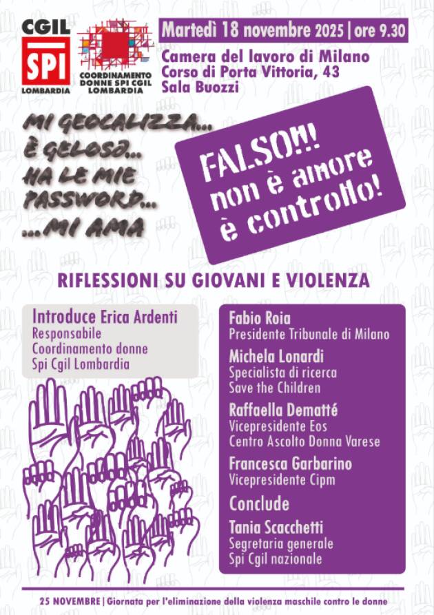 SPI-CGIL Giornata per l'eliminazione della violenza maschile contro le donne.