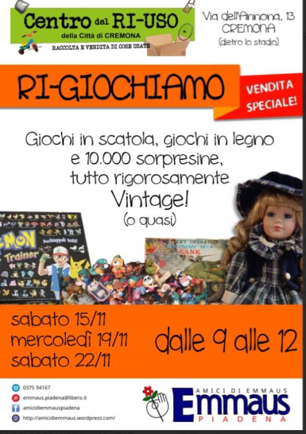 Emmaus Al Centro Riuso Cremona vendida di giocattoli