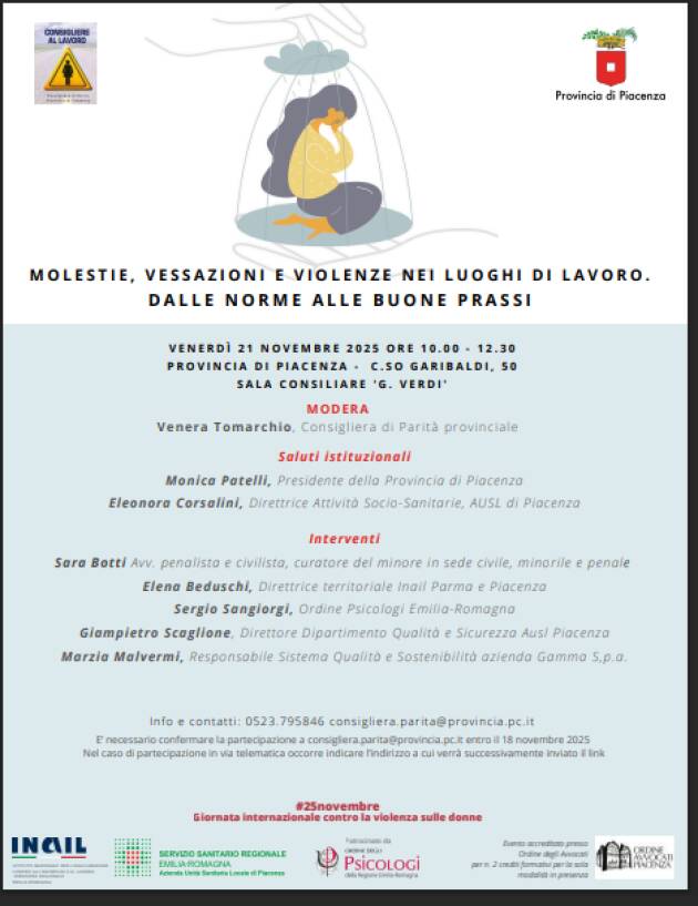 (Pc) Molestie, vessazioni e violenze nei luoghi di lavoro. 