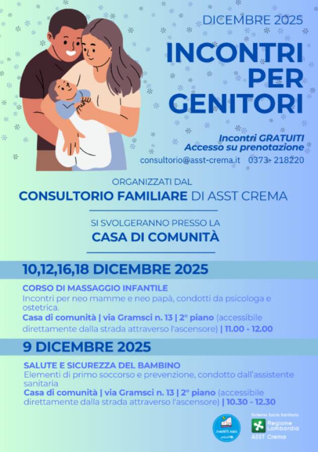 Asst Crema Consultorio, gli eventi del mese di dicembre 2025 Incontri 9-10 dicembre
