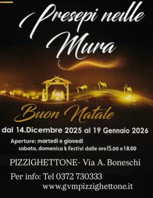 MOSTRA ‘PRESEPI nelle MURA’ fino al 19 GENNAIO 2026 ore 15.00 – 18.00 PIZZIGHETTONE (CR) 