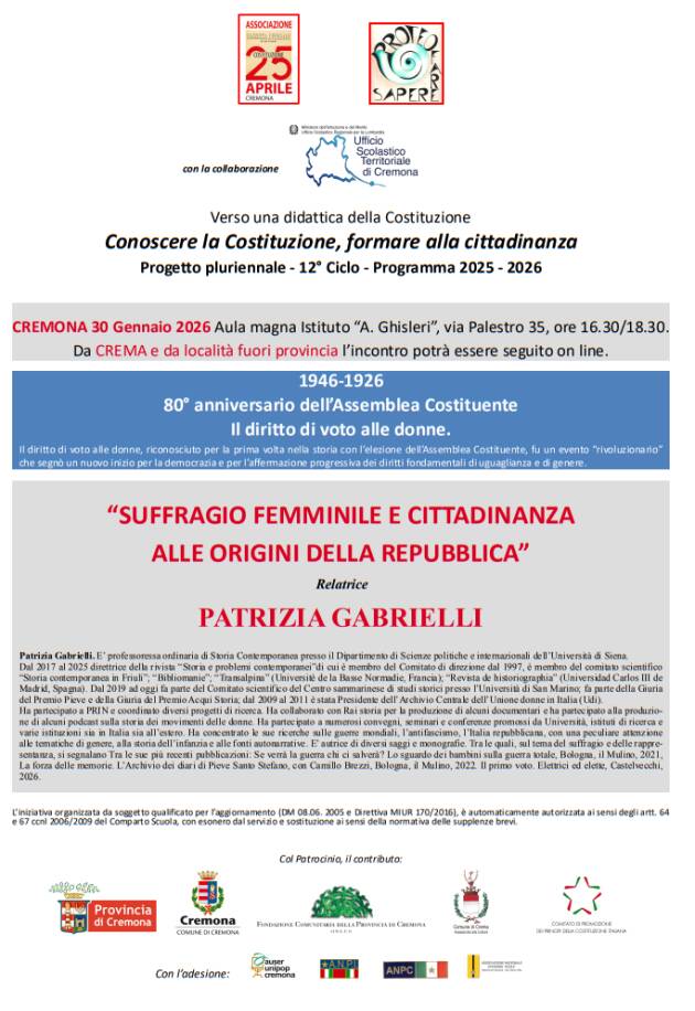 (CR) SUFFRAGIO FEMMINILE E CITTADINANZA ALLE ORIGINI DELLA REPUBBLICA