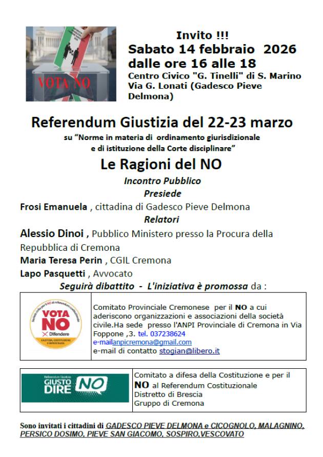 Incontro sulle ragioni del NO al Referendum sulla Giustizia -Gadesco Pieve Delmona 