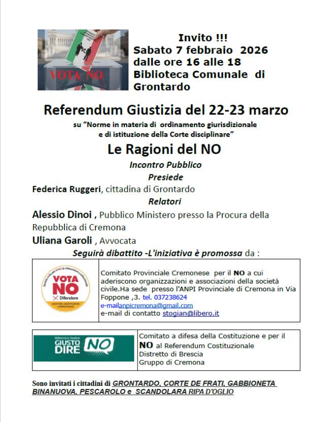 Grontrado Invito all’incontro pubblico 'Le ragioni del NO al Referendum sulla Giustizia'