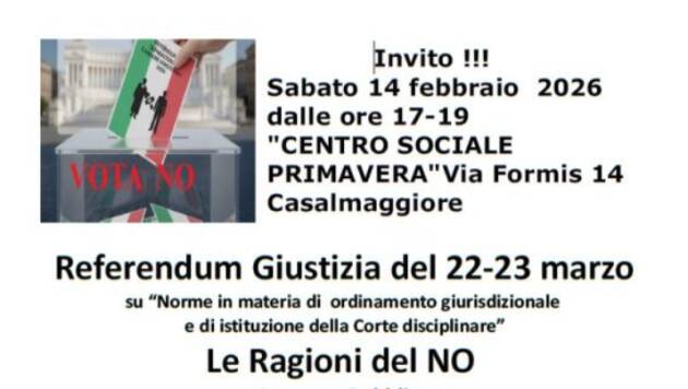 Casalmaggiore Referendum Giustizia  Incontro pubblico 'Le ragioni del NO'