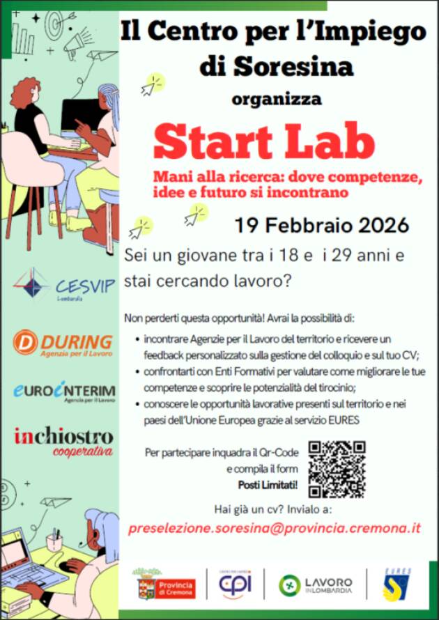 Start Lab – Mani alla ricerca: CPI Soresina  pomeriggio dedicato ai giovani e al lavoro