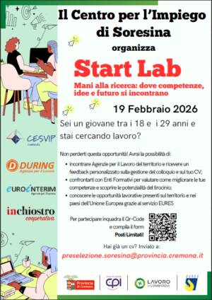 Start Lab – Mani alla ricerca: CPI Soresina  pomeriggio dedicato ai giovani e al lavoro