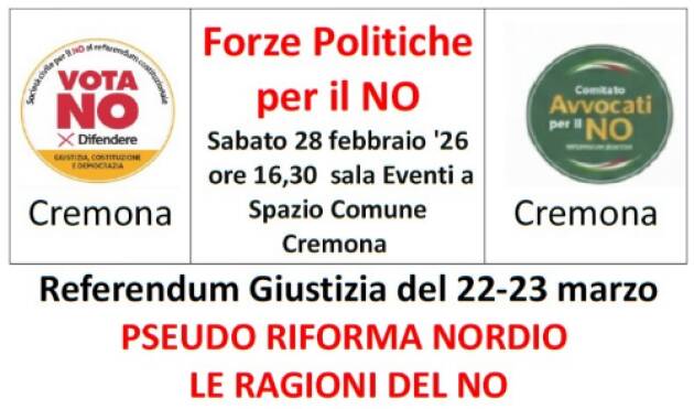 (CR) Referendum Incontro con Le forze politiche per NO: PD,M5S,AVS e Rifondazione