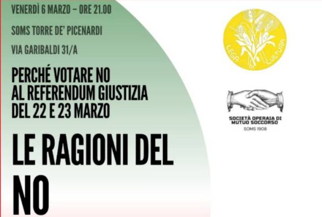 Torre de Picenardi Referendum Alla Soms Incontro sulle Ragioni del NO il 6 marzo p.v.