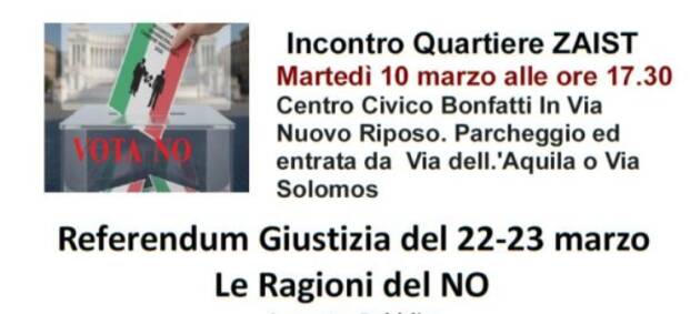 (CR) Referendum Le ragioni del NO Incontro allo Zaist il 10 marzo