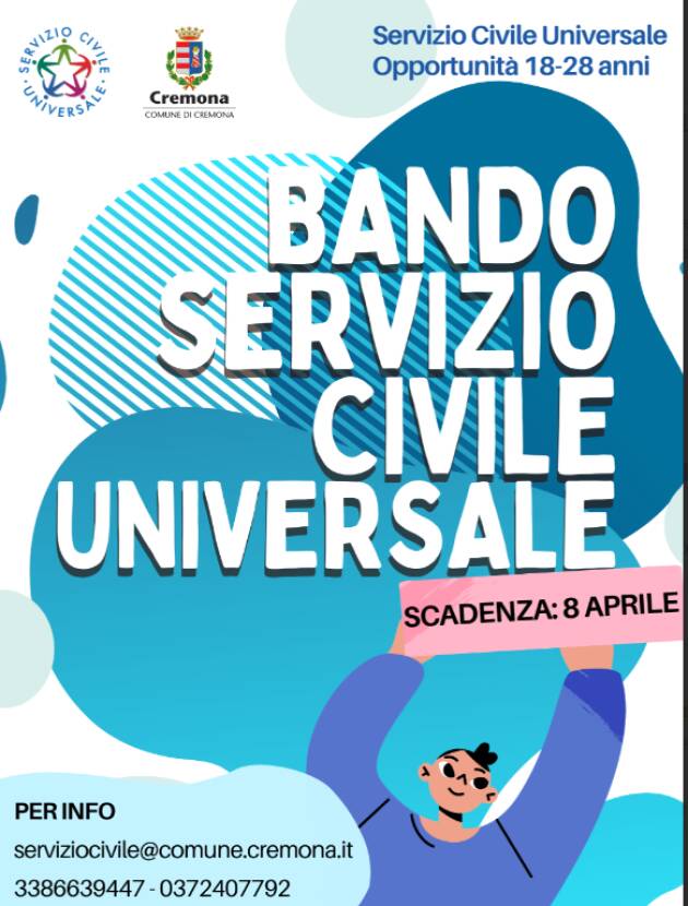 (CR) Servizio Civile Universale, le domande vanno presentate entro le ore 14 dell’8 aprile
