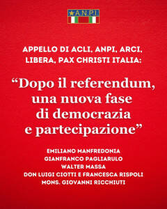 Dopo Referendum APPELLO DI ACLI, ANPI, ARCI, LIBERA, PAX CHRISTI ITALIA 