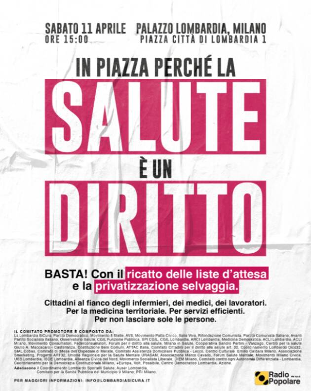 Sanità pubblica è un diritto CGIL Cremona sarà in piazza a Milano l’11 aprile