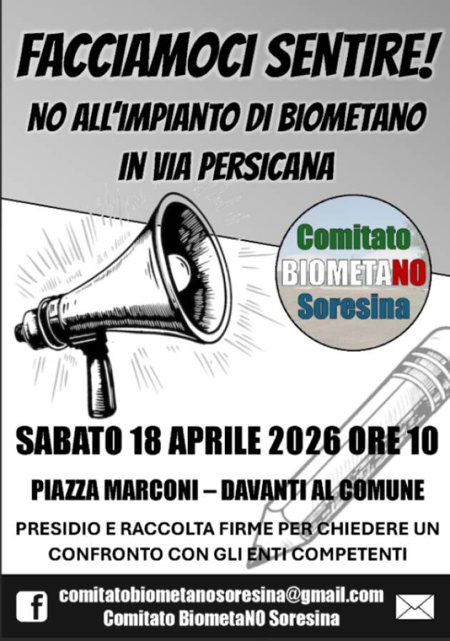 Biometano Soresina 'PESIDIO DI FRONTE AL COMUNE PER MANIFESTARE IL NOSTRO NO