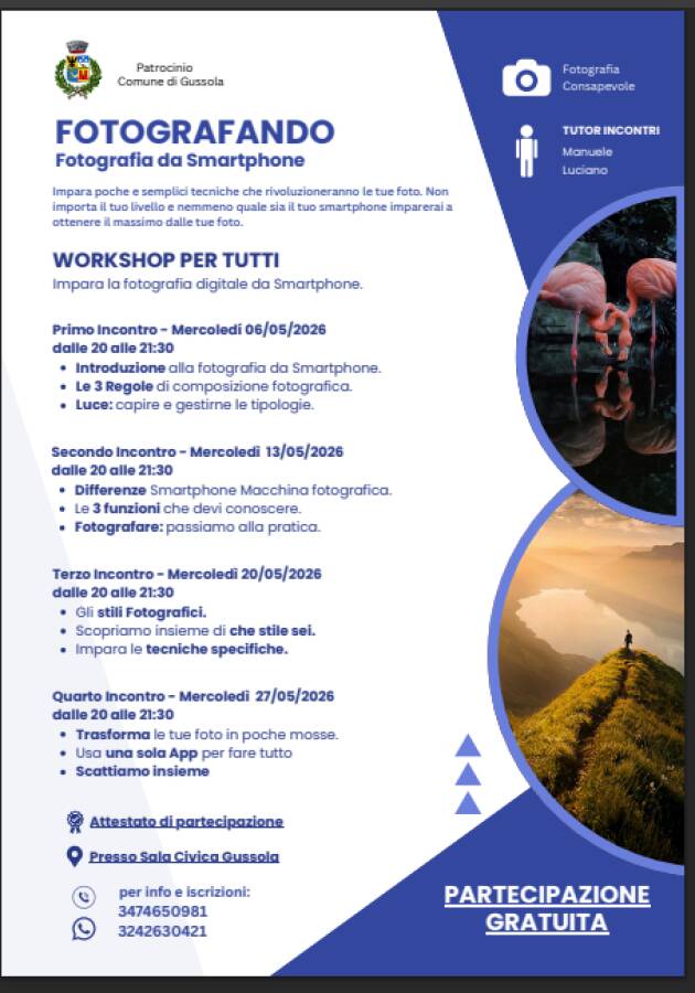 'Fotografando': a Gussola quattro serate per imparare l'arte dello scatto