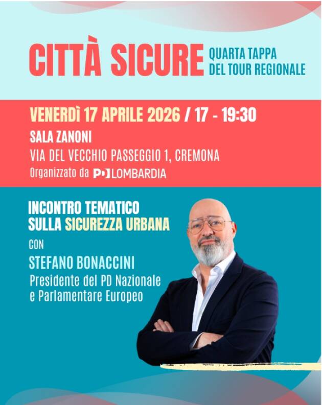 (CR) PD organizza incontro sicurezza urbana e della prevenzione con Bonaccini