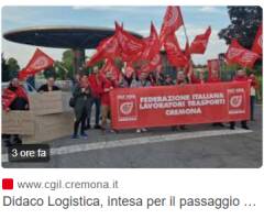 (CR)  CGIL Didaco Logistica, intesa per il passaggio al CCNL Logistica: 